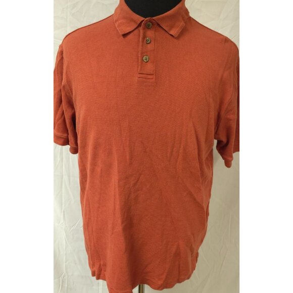 Caribbean Mens Large Rust Textured Silk Blend Stretch Golf Preppy Polo Shirt - Picture 1 of 11